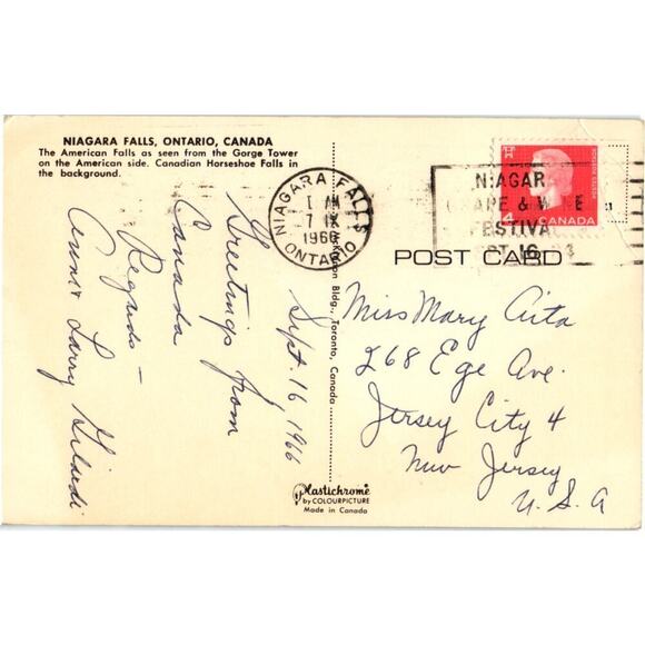 Niagara Falls, Ontario, Canada Falls as Seen from the Gorge Tower Postcard - Picture 2 of 2